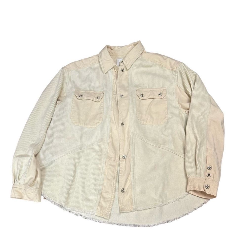 Thred & Supply cream women’s button down shirt jacket raw hem shacket size small